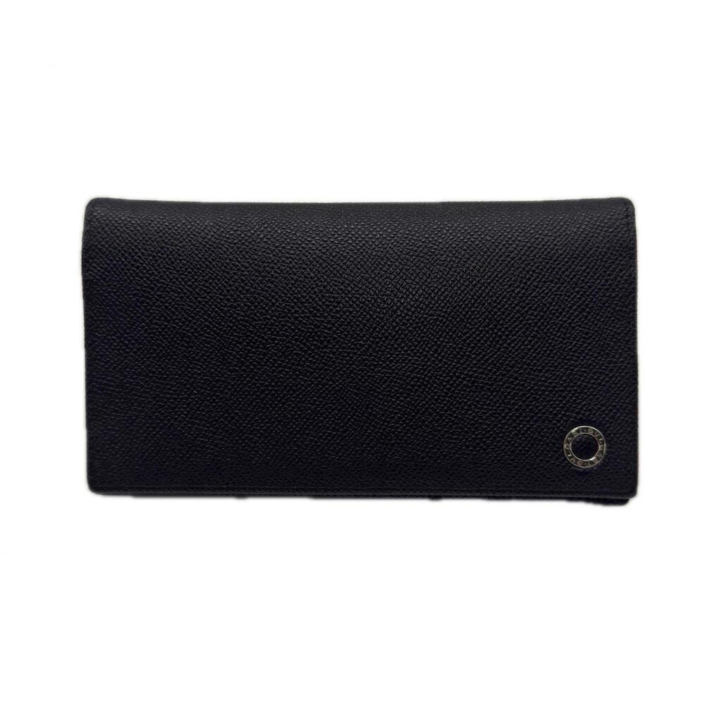 BVLGARI Bulgari Man Bi-fold Long Wallet 30398 Black Blue Grain Leather Men's
